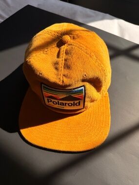 Polaroid Orange Corduroy Hat with Rainbow Patch